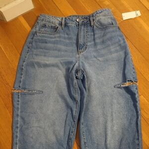 Glamour High Rise Blue Jeans for Women With Cut outs At Mid Thigh